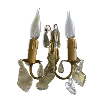 Applique en bronze à pampilles de cristal style Louis XVI
