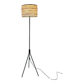 Tripod floor lamp and wool lampshade 1950s