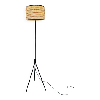 Lampadaire tripode et abat jour laine années 50