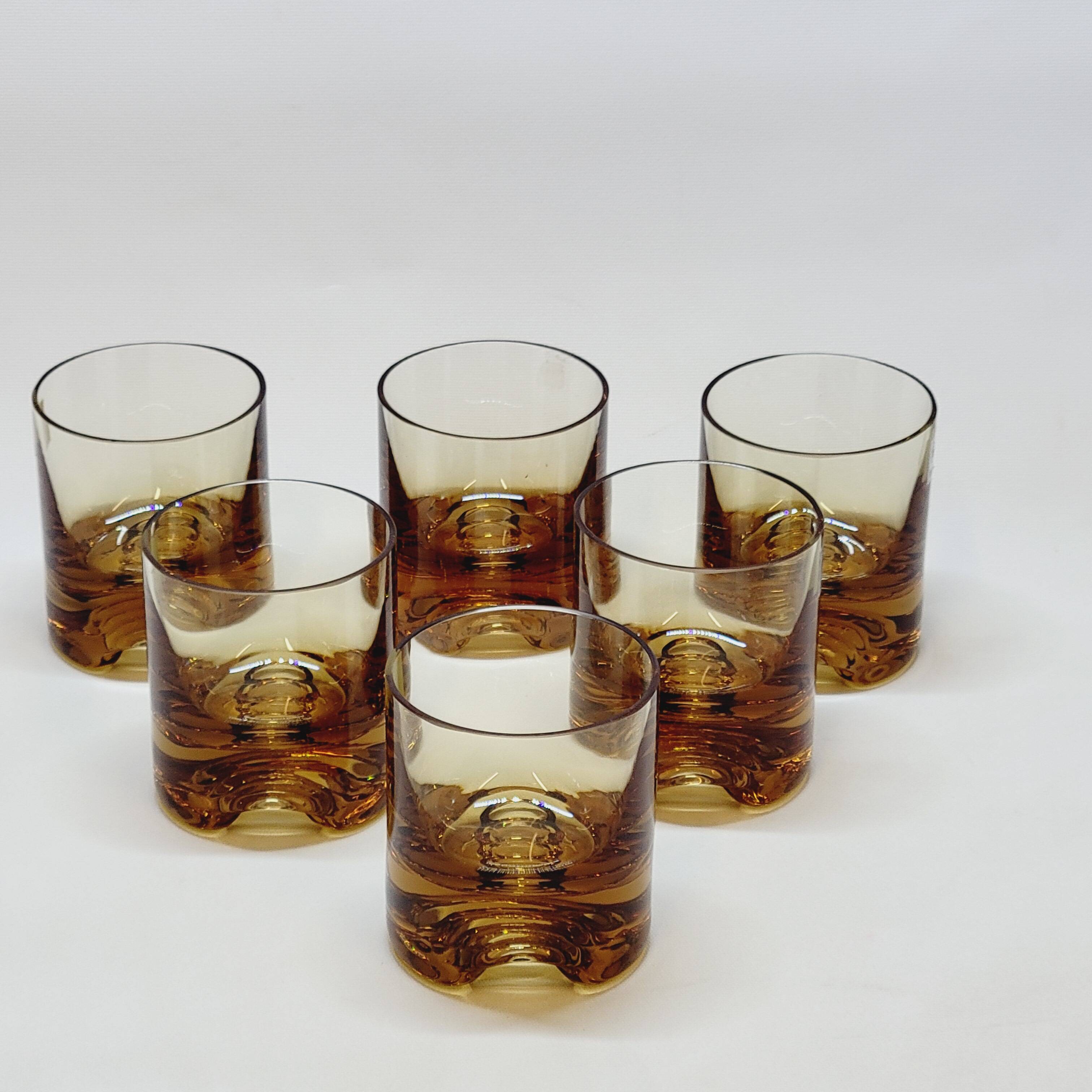Verreries lorraines cristal set of 6 thick amber whiskey glasses vintage design