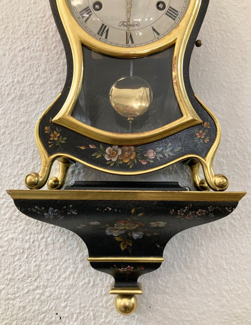 Ancienne pendule horloge suisse neuchâteloise frianon cartel bois 60 cm |  Selency