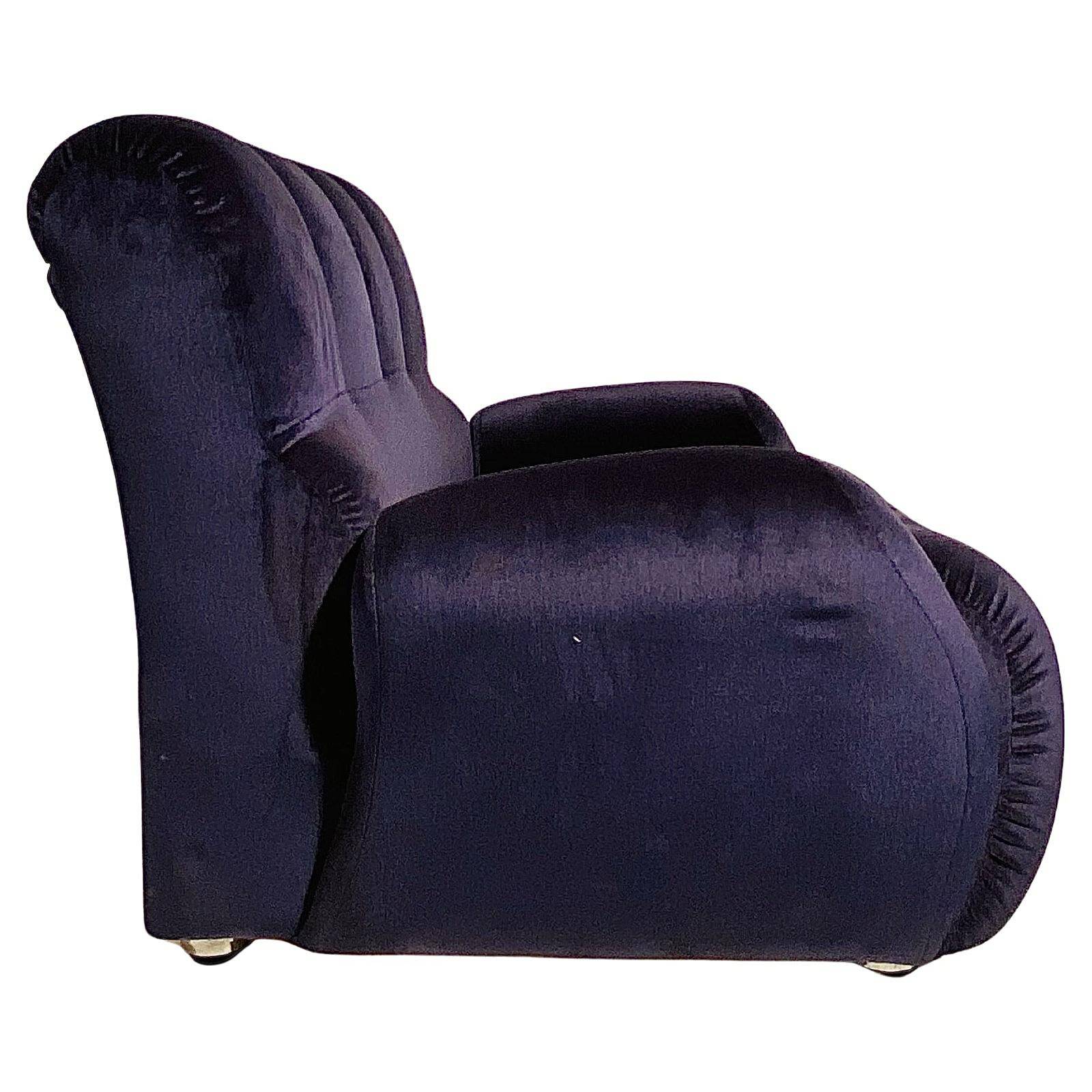 Italian Modern Blue Velvet Armchair