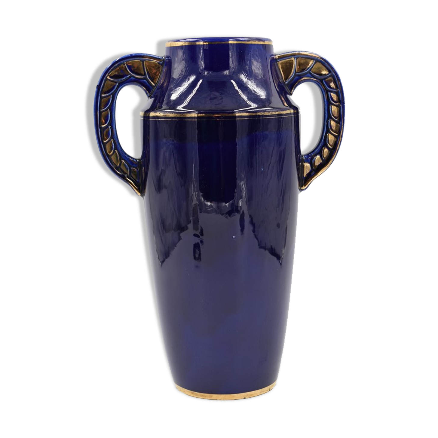 Large ceramic art deco vase by Odyv blue sèvres