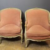 Pair of Louis XV Style Bergeres in Painted Beech Circa 1900
