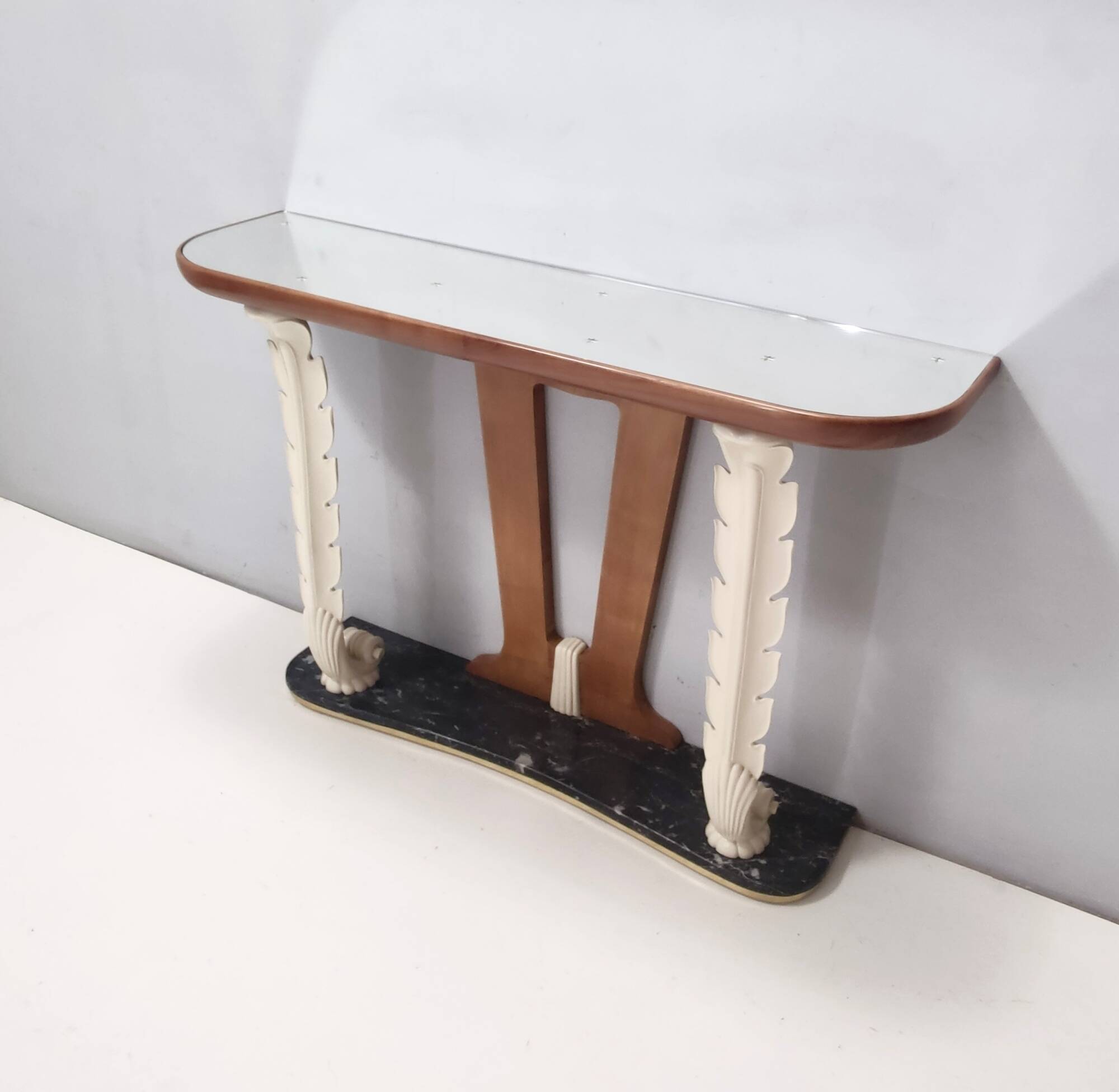 Wooden Console Table with a Mirrored Top Osvaldo Borsani style , Italy