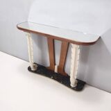 Console en bois avec plateau miroir, style Osvaldo Borsani, Italie