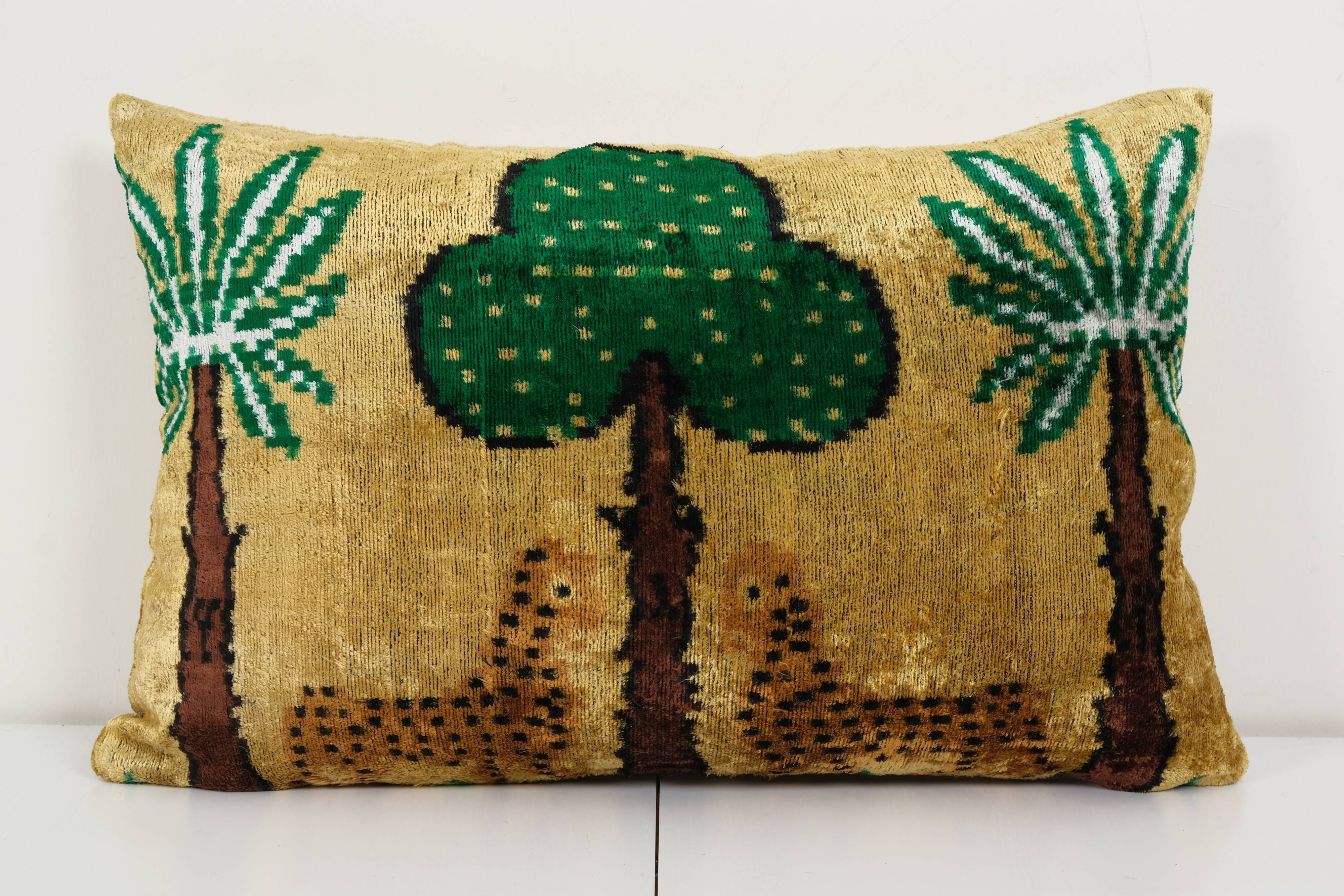 Tiger design ikat velvet pillow, silk lumbar cushion cover, animal lumbar pillows, tree and palm de
