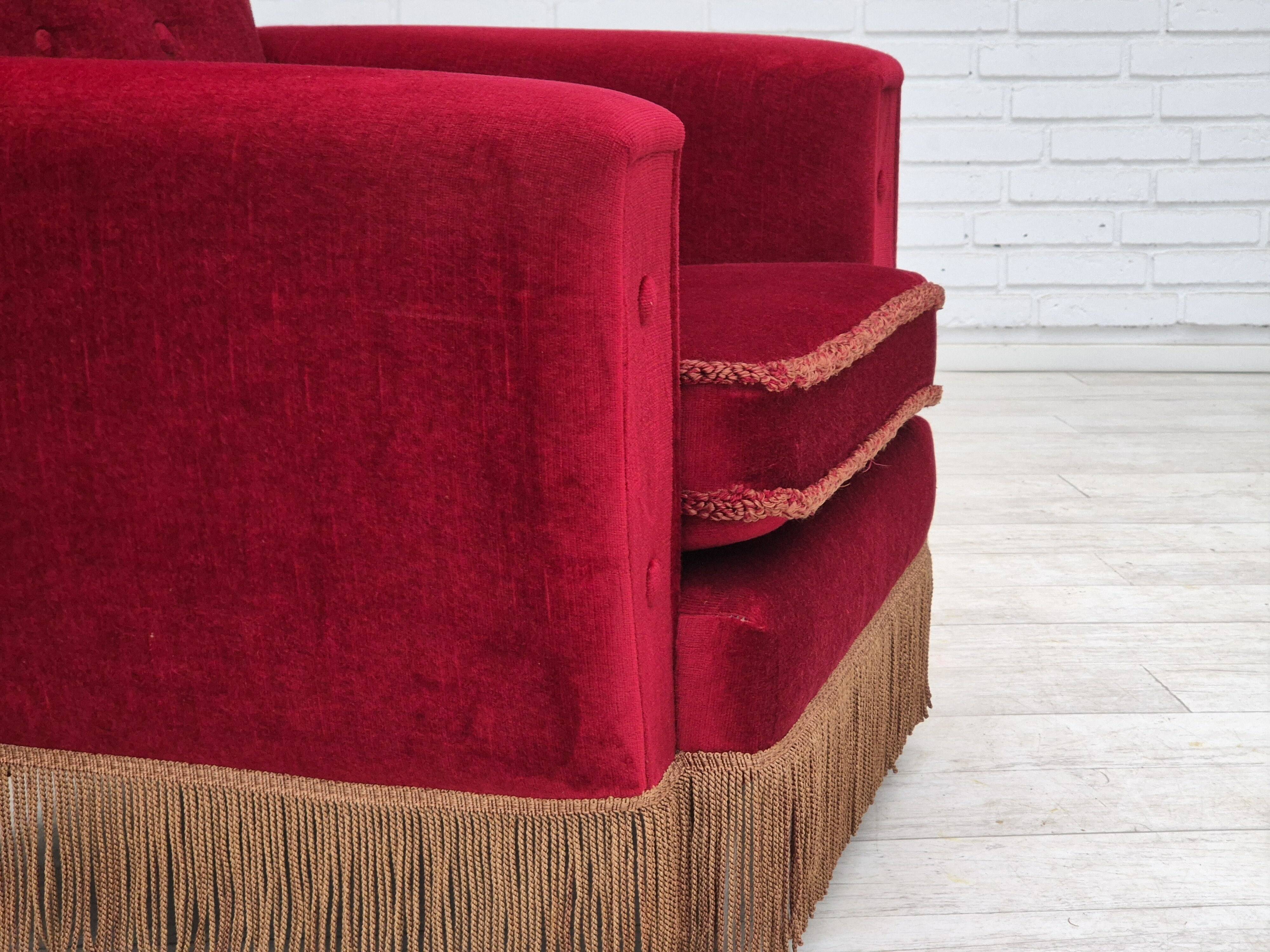 1970s, Danish highback armchair, original condition, red furniture velour.