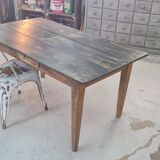 Old wooden table a drawer tray patina black waxed