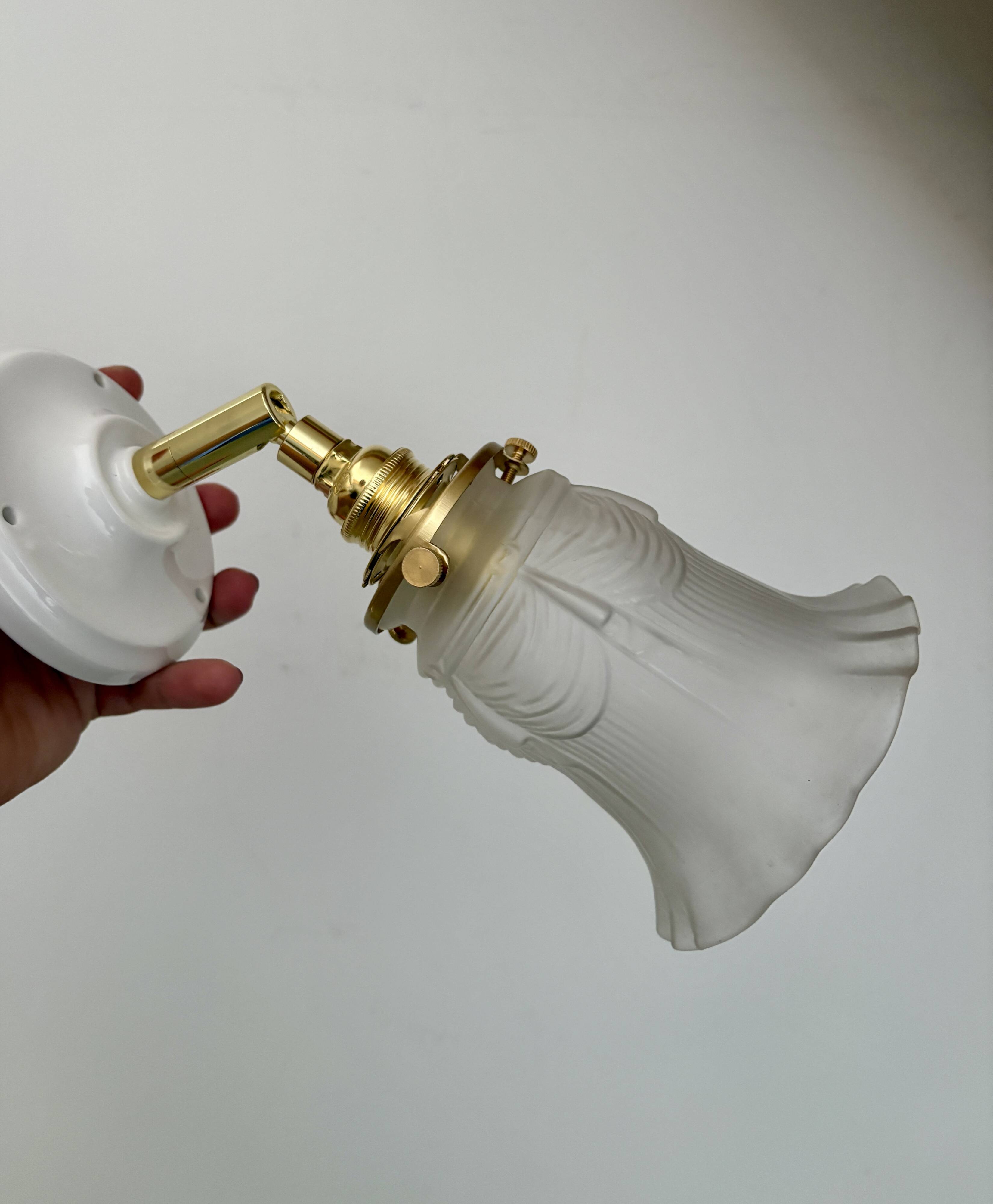 Vintage frosted glass tulip wall lamp