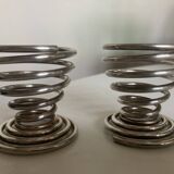 Pair of spring egg cups in silver metal 1970