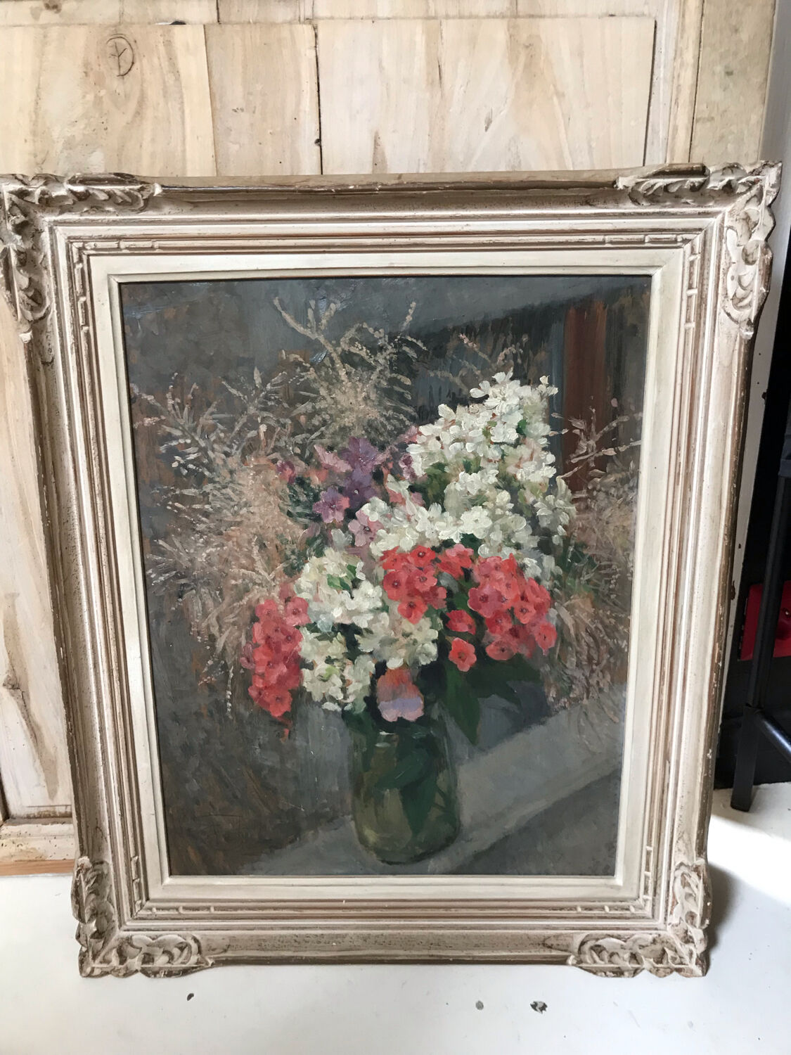 Bouquet of flowers oil on cardboard
