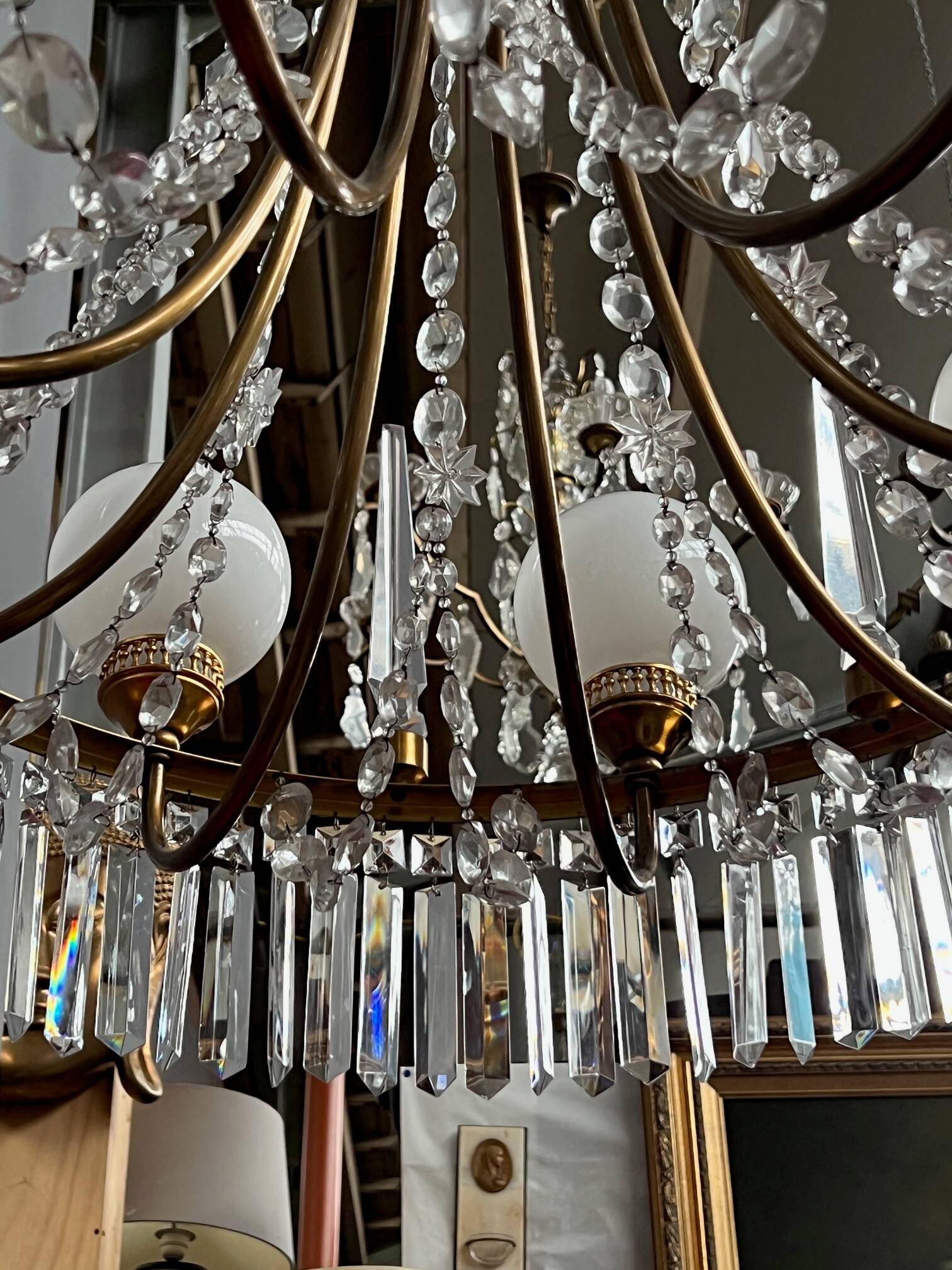 Empire style chandelier. Solid crystal, bronze.