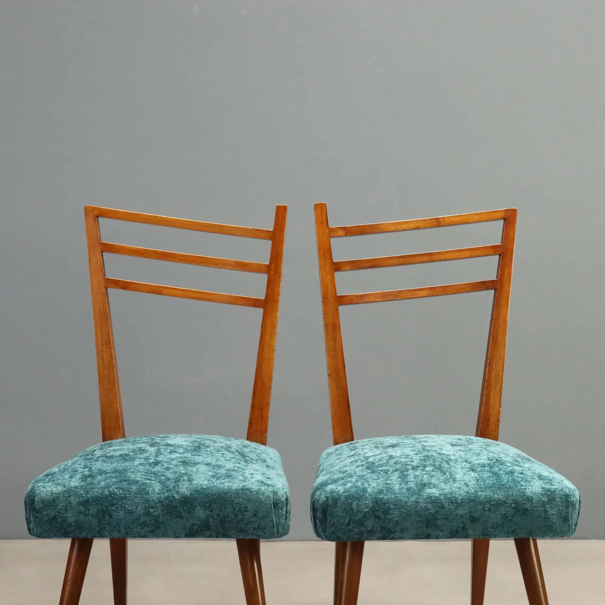 Vintage wooden and fabric chairs, design, Italy, 1950s-1960s
