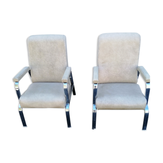 Fauteuils années 70 en chrome et skai