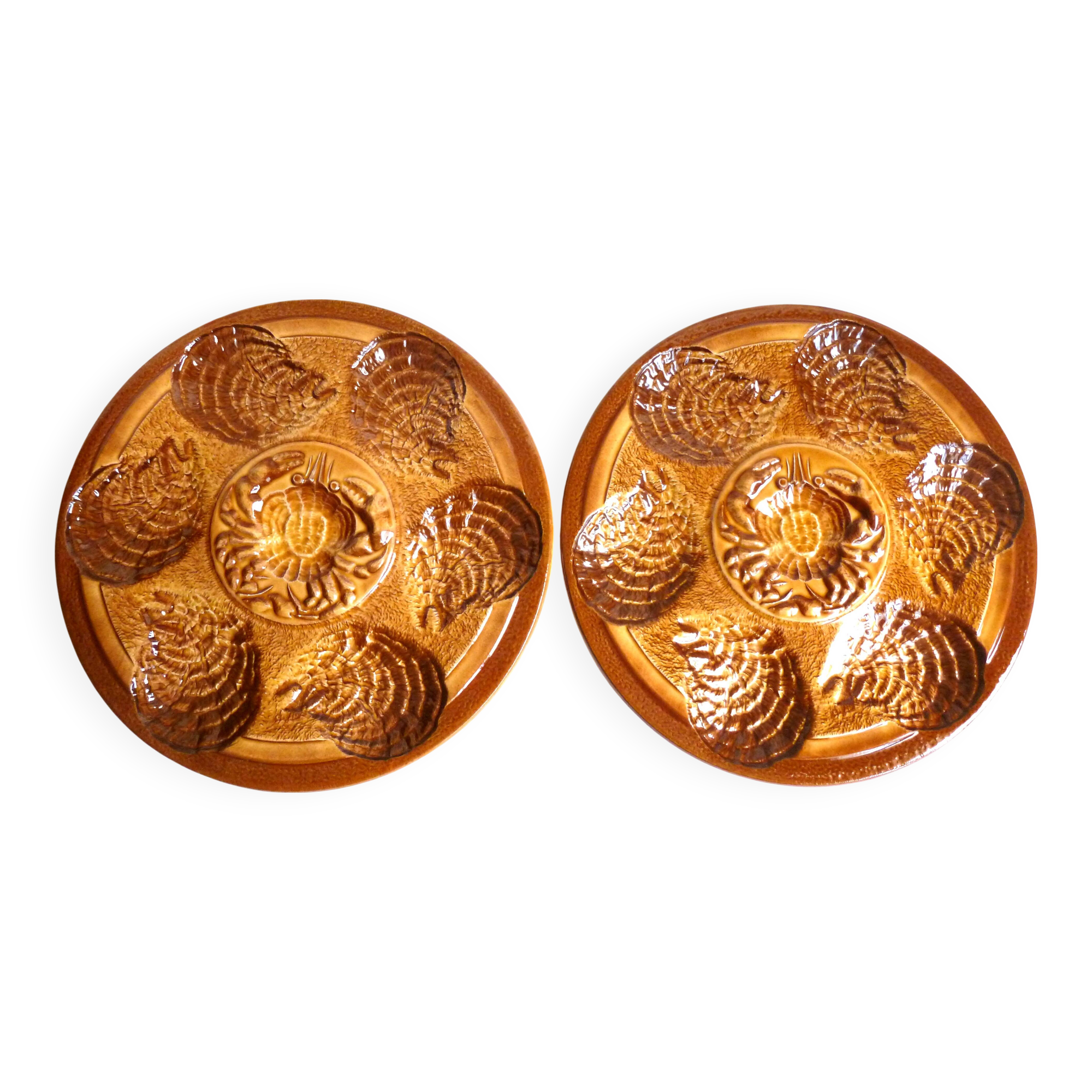 Sarreguemines oyster plates, Christmas plates, seafood plates.