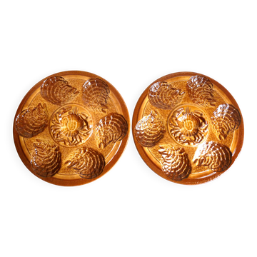 Sarreguemines oyster plates, Christmas plates, seafood plates.