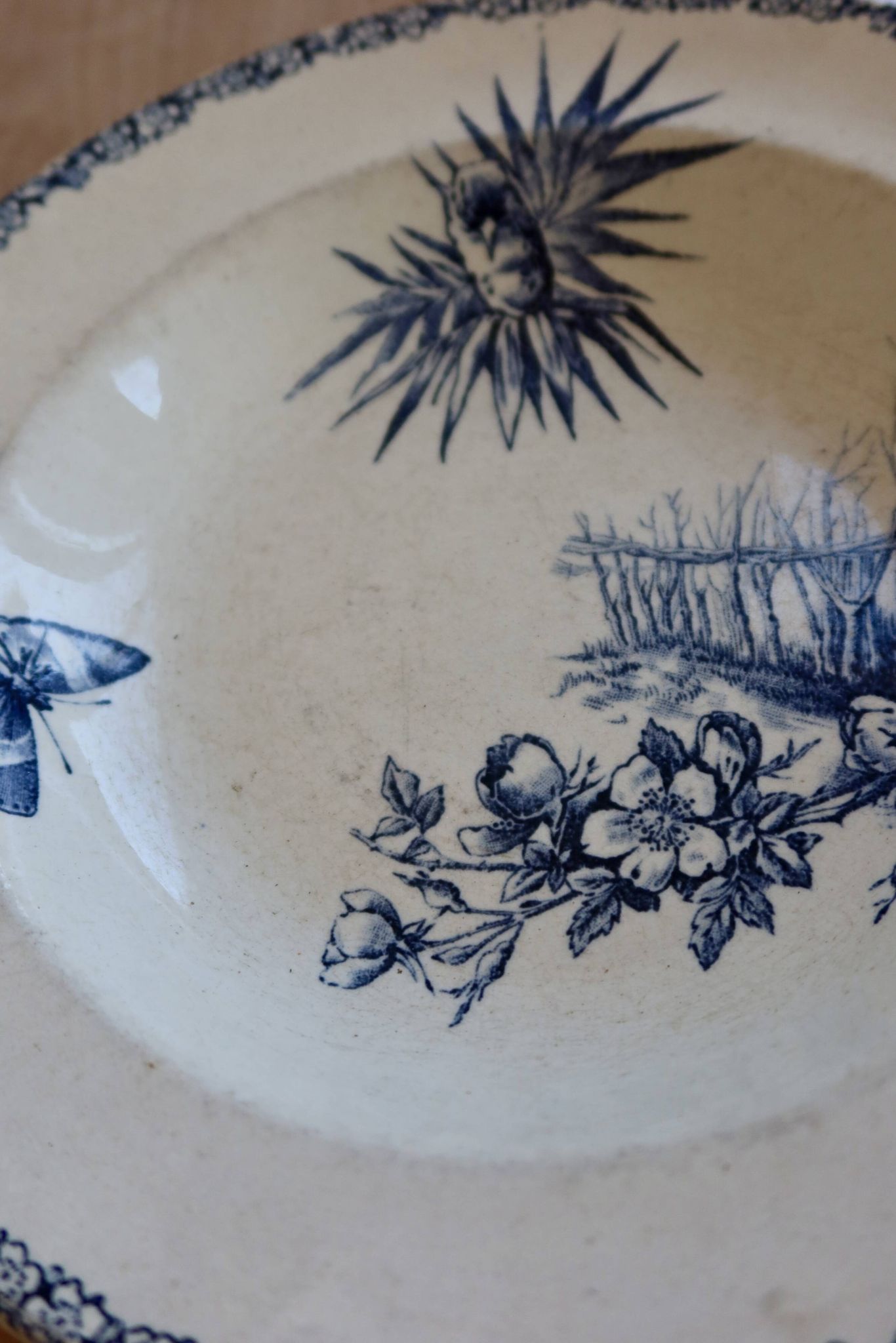 Antique blue ironstone deep plate – Grand Dépôt Émile Bourgeois