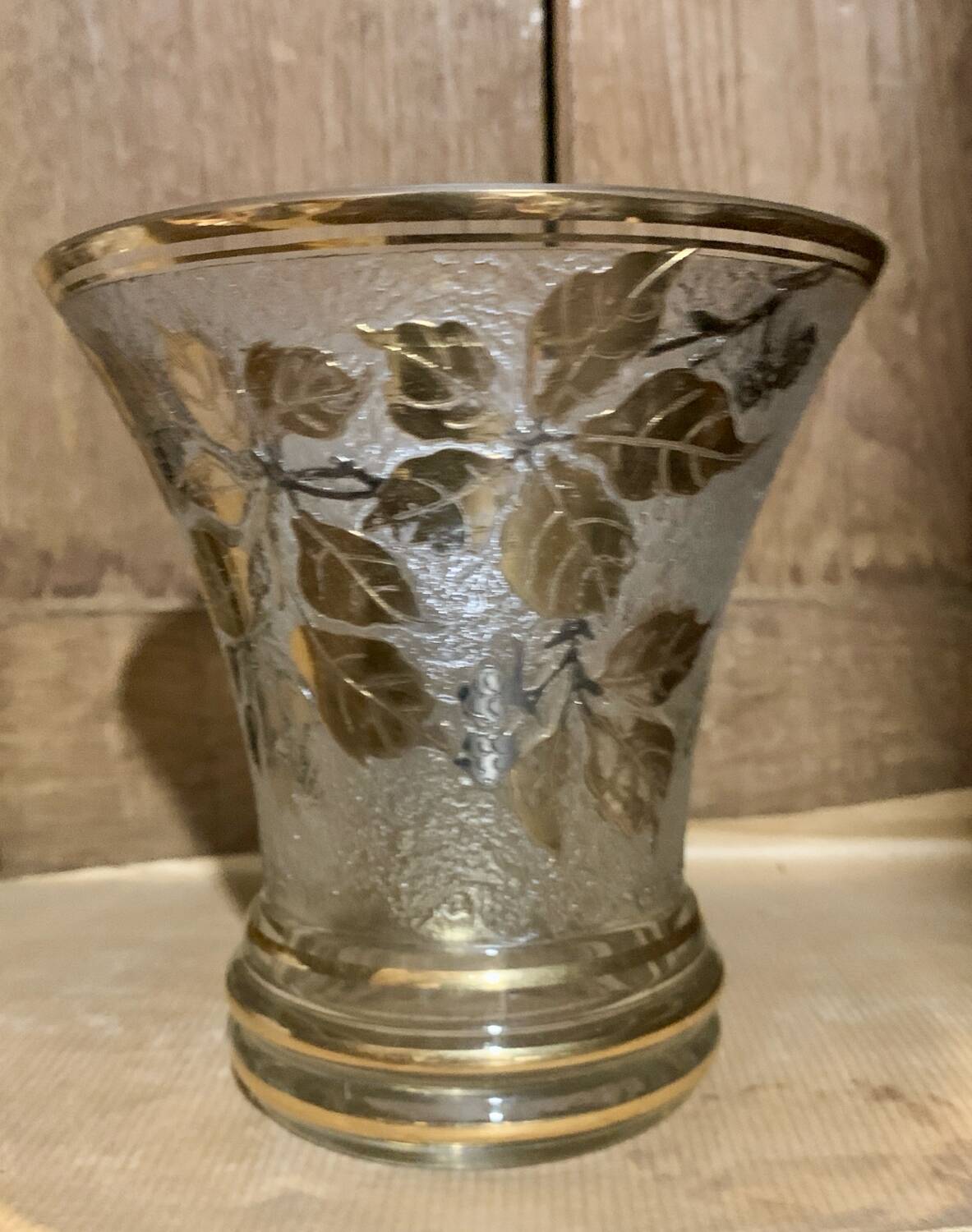 Vintage vase by Odal – frosted and gilded molded glass – retro chic decor