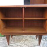 Vintage sideboard with black and white glass doors with cupboard, modernist style, France 1955