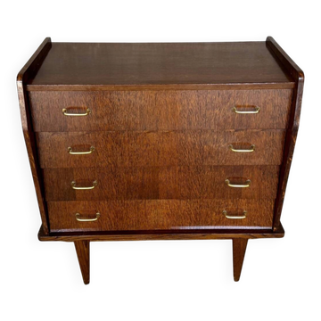 🪵✨ Vintage Scandinavian commode in exotic wood – 4 drawers ✨🪵