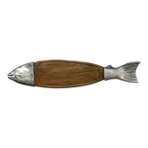 Large wooden and silver-plated fish board, 90 cm