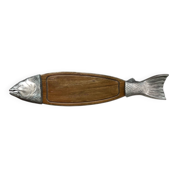 Large wooden and silver-plated fish board, 90 cm