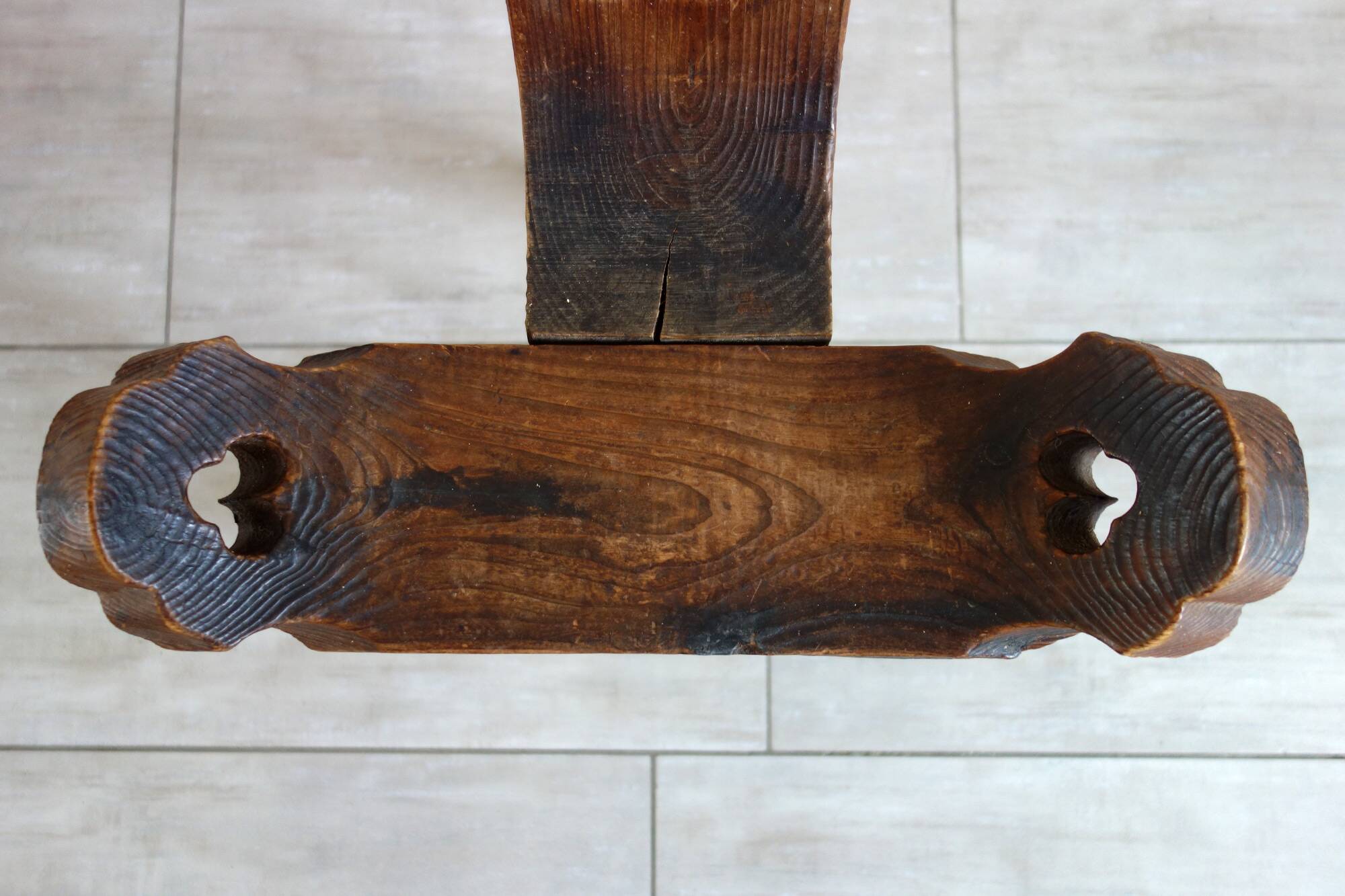 Brutalist Tripod Chair in Sculpted Wood, France