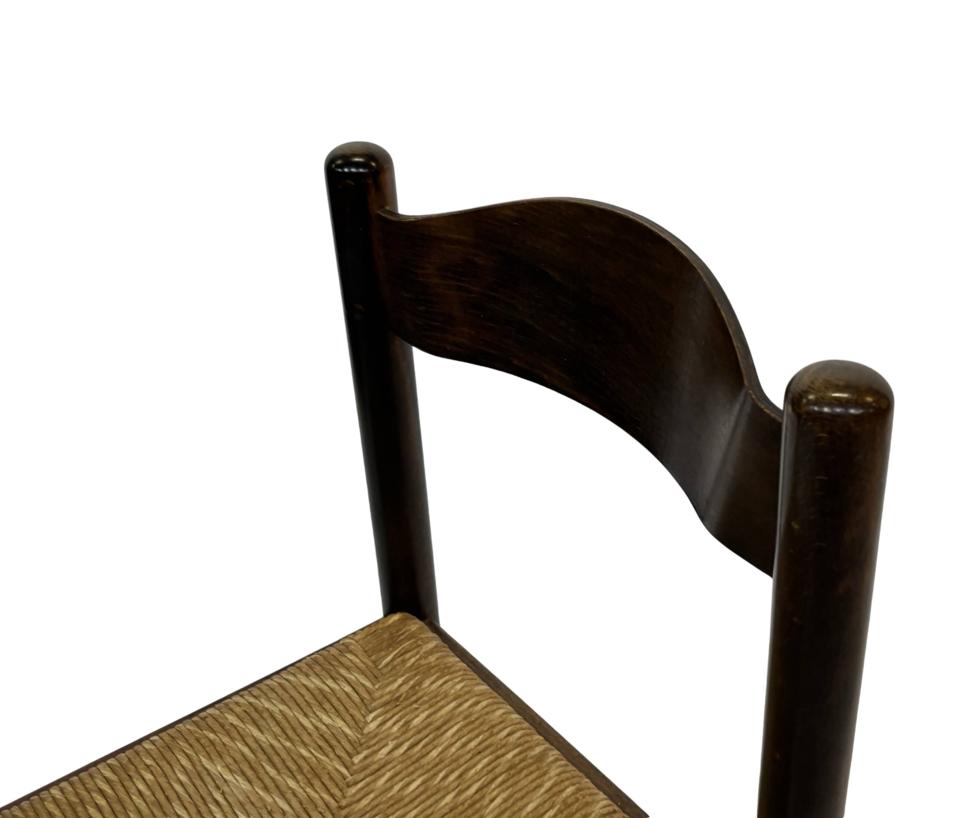 Set of 4 dark brown wooden chairs 70s minimalist design