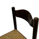 Set of 4 dark brown wooden chairs 70s minimalist design