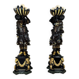 Pair of Moorish vasque holders, lacquered and gilded Venetian sculptures, circa 1880.