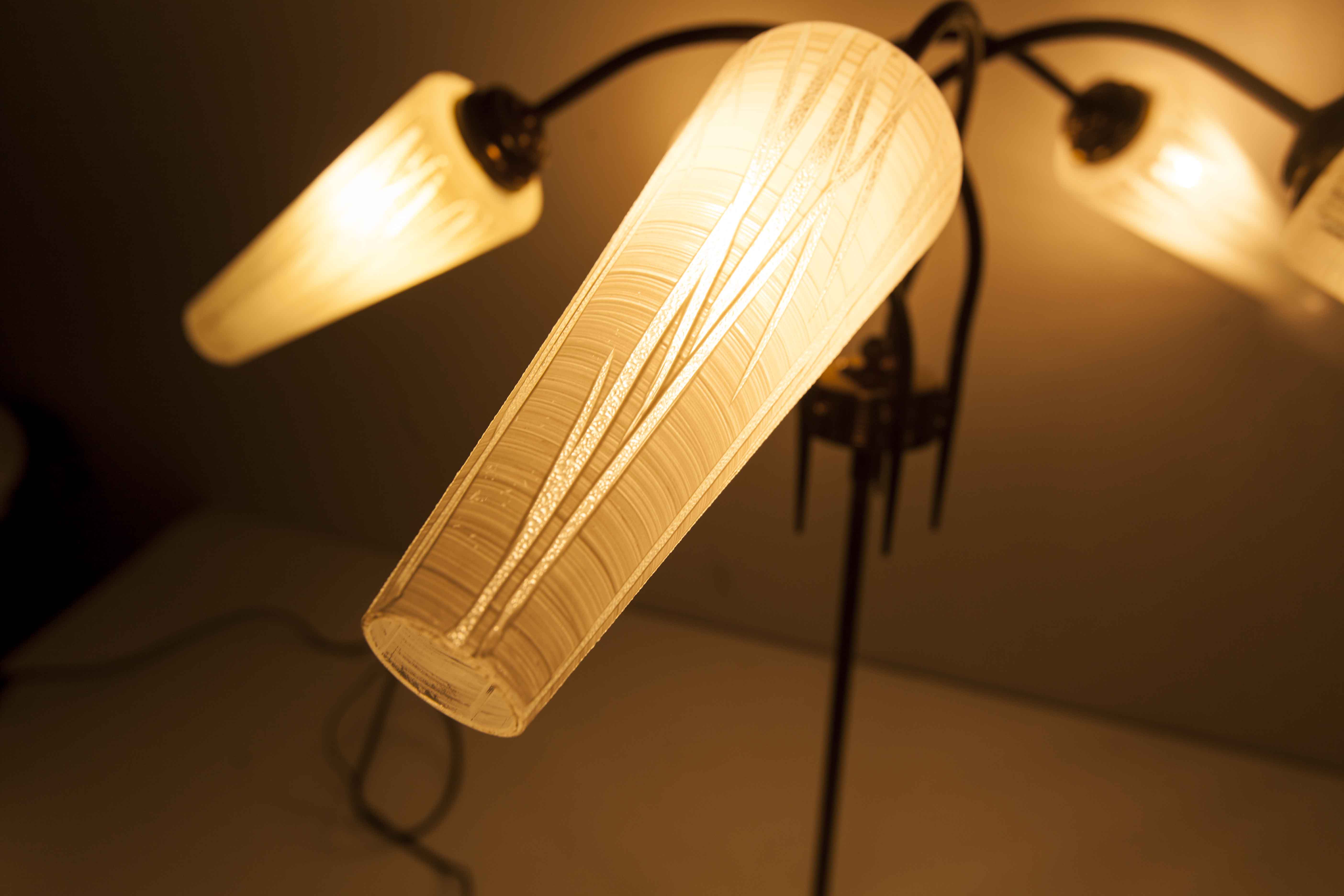 5-branched opaline brass chandelier 60's