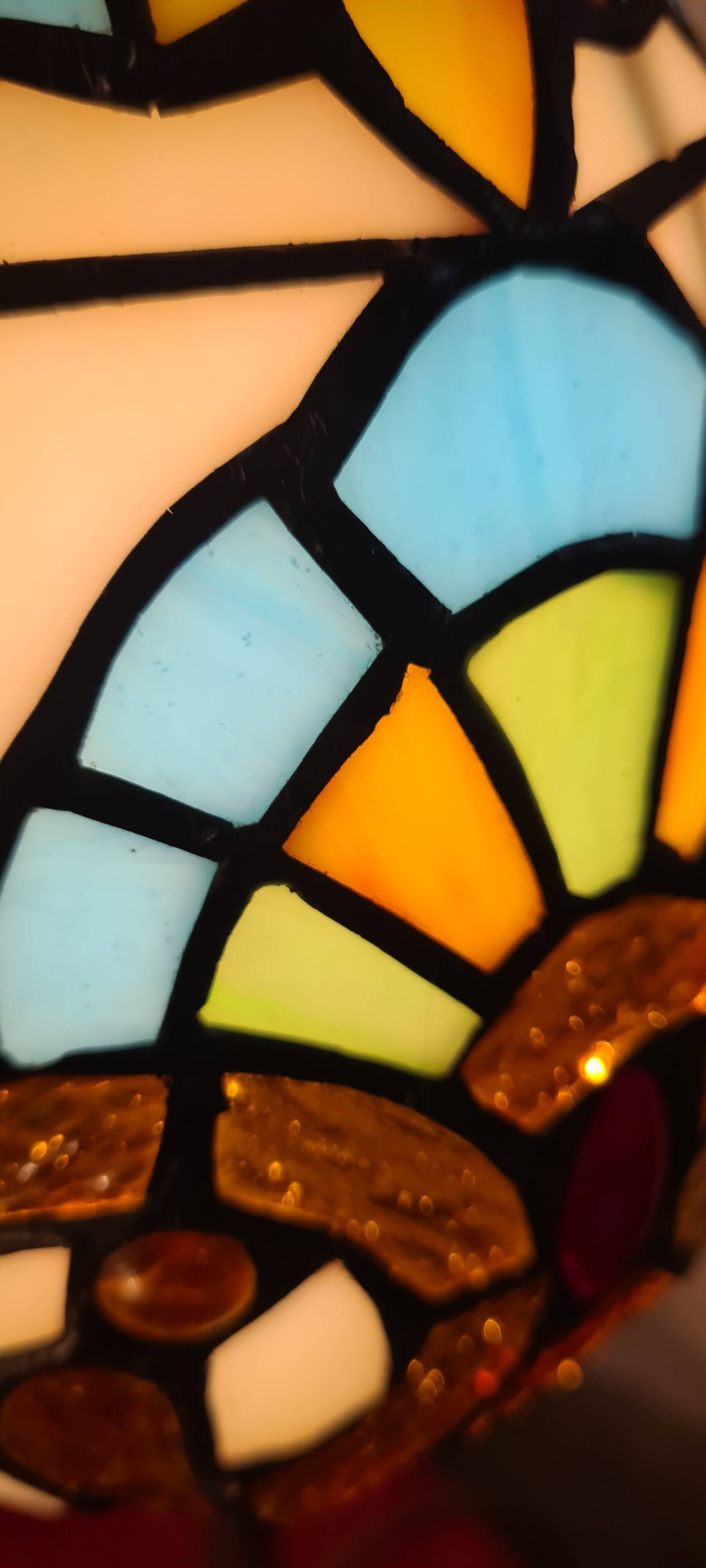 1920s brass lamp with tiffany stained glass shade 48x14