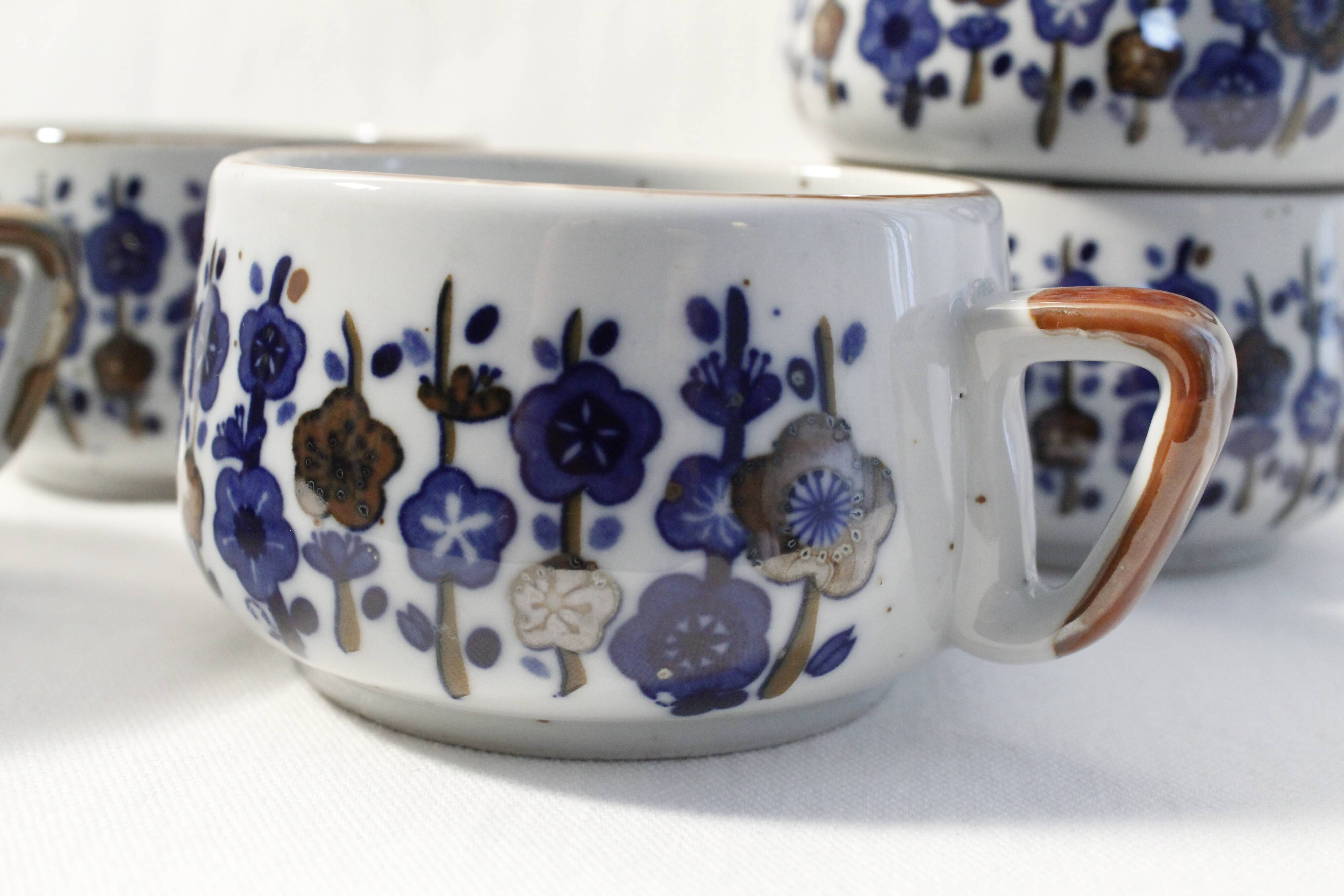 Lot de 6 tasses café vintage en céramique motifs fleuri