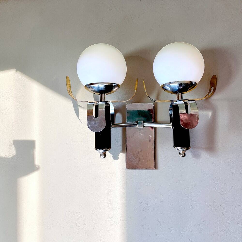 Pair Brutalist double wall sconce lights