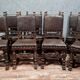 Series of 8 Renaissance chairs in oak with brown patina circa 1850