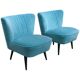 Set of 2 blue club armchairs in solid beech, Mid-Century Hungarian style from the 1950s.