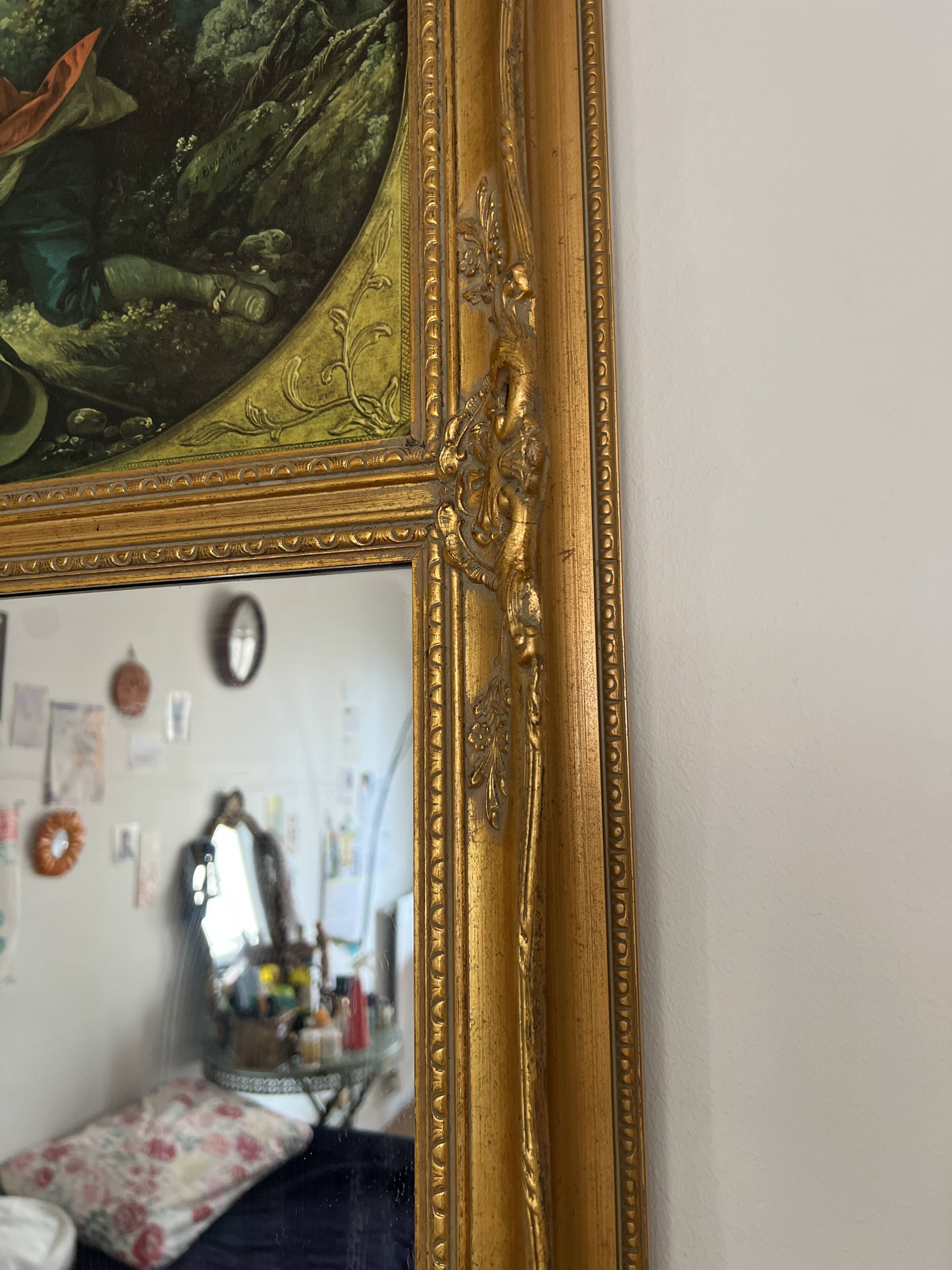 Miroir murale vintage doré avec reproduction "Les Quatre Saisons - L'A