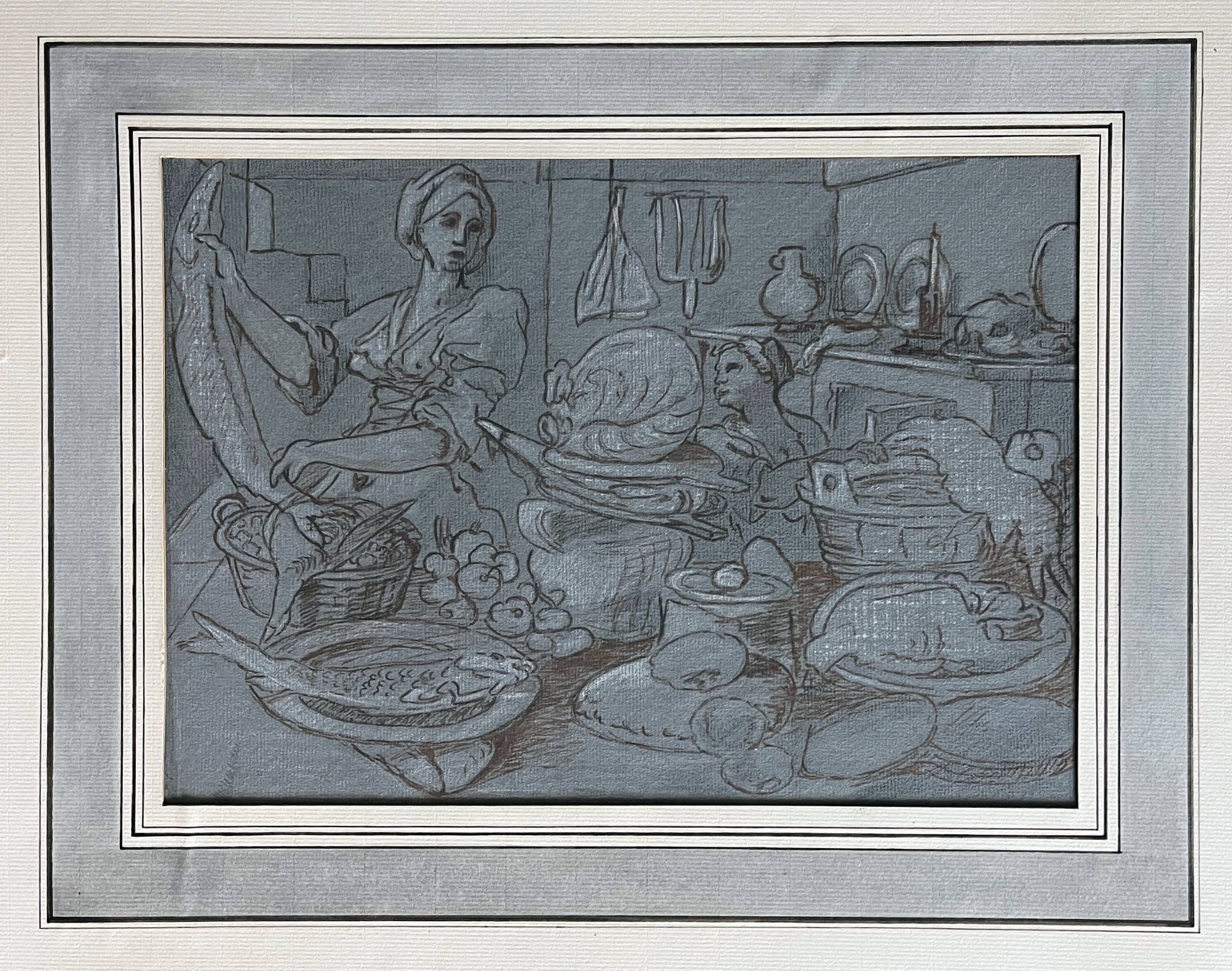 Tableau Drawing "Animated Kitchen Scene" After Jeremias van Winghe
