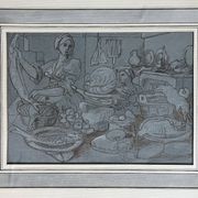 Tableau Drawing "Animated Kitchen Scene" After Jeremias van Winghe