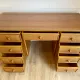 Cane work desk / Rattan glass top 9 drawers shallow depth