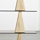 Travertine and smoked glass bookcase, Italy, circa 1970