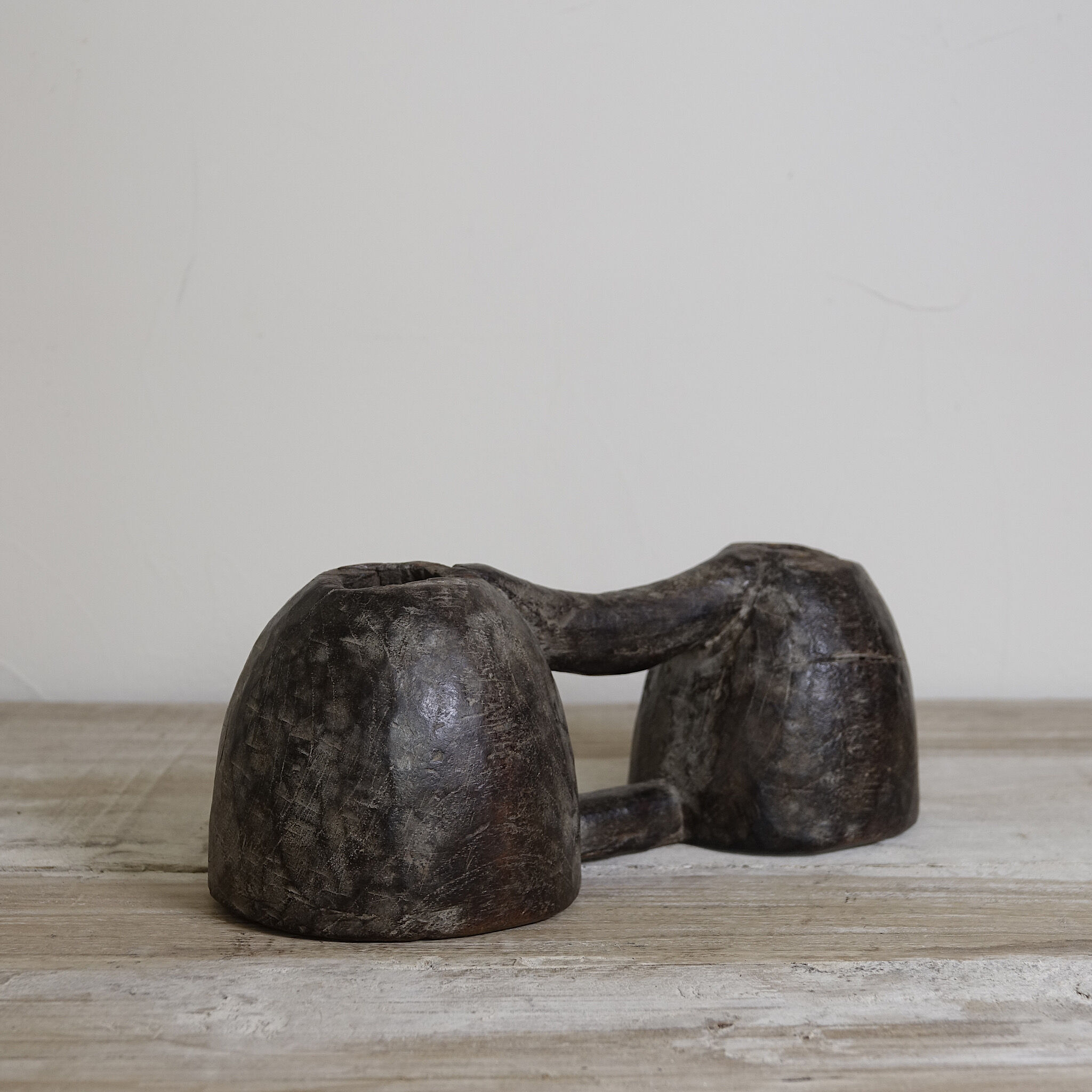 Double inkwell in old wood