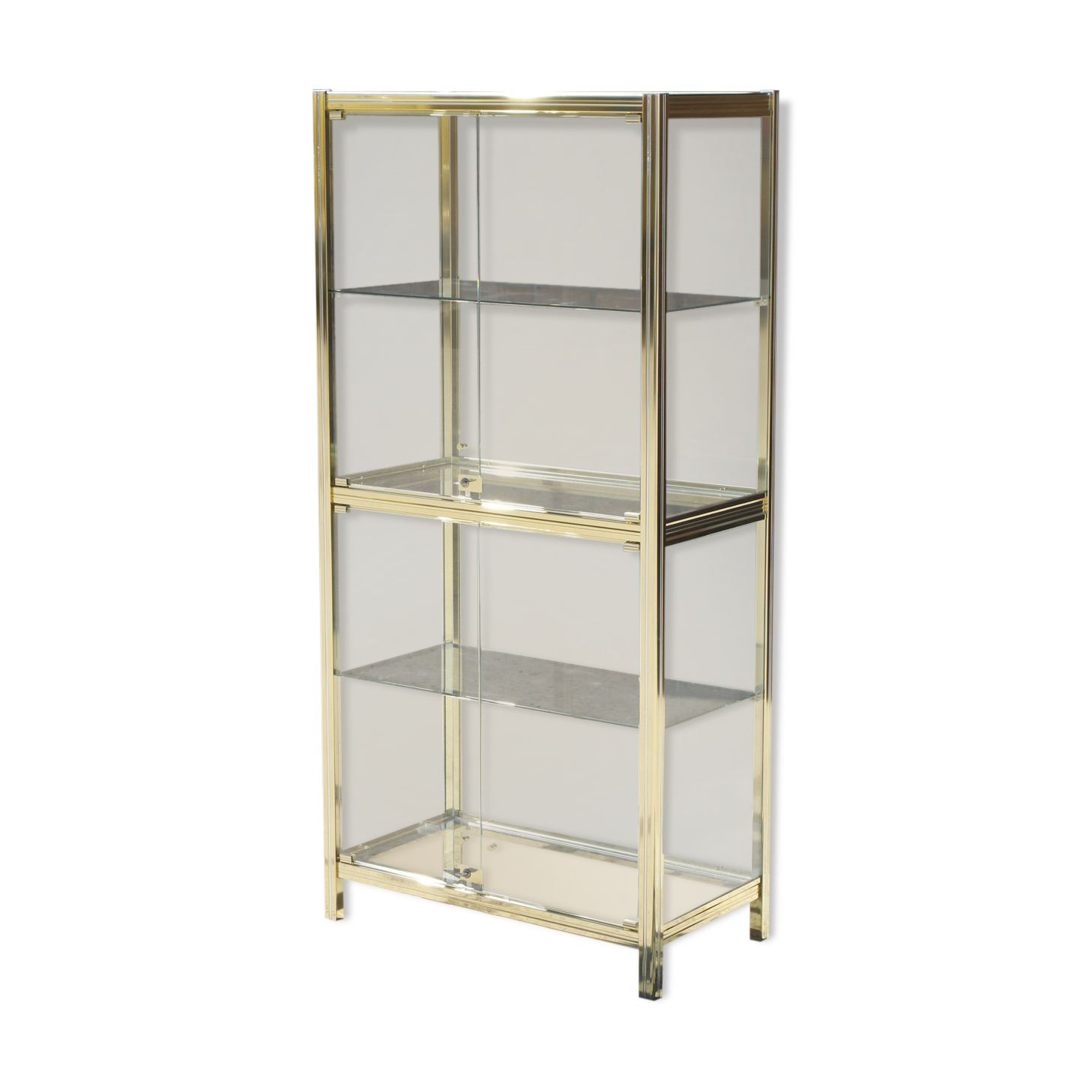 Vitrine vintage en laiton doré et verre, 1970s
