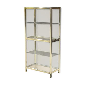 Vintage gold brass and glass showcase, 1970s