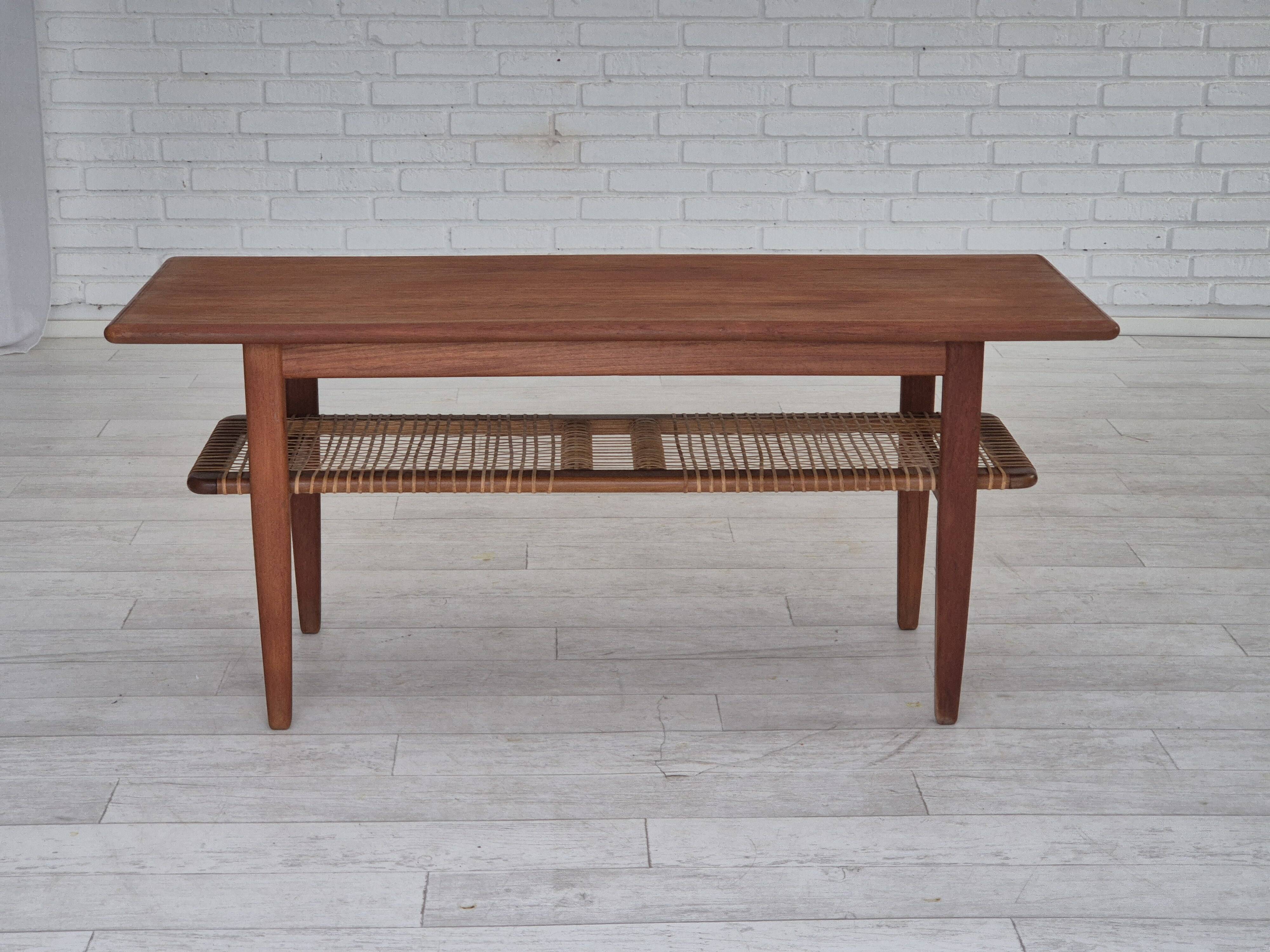 1970s, Scandinavian coffee table, original condition, teak wood, rattan.