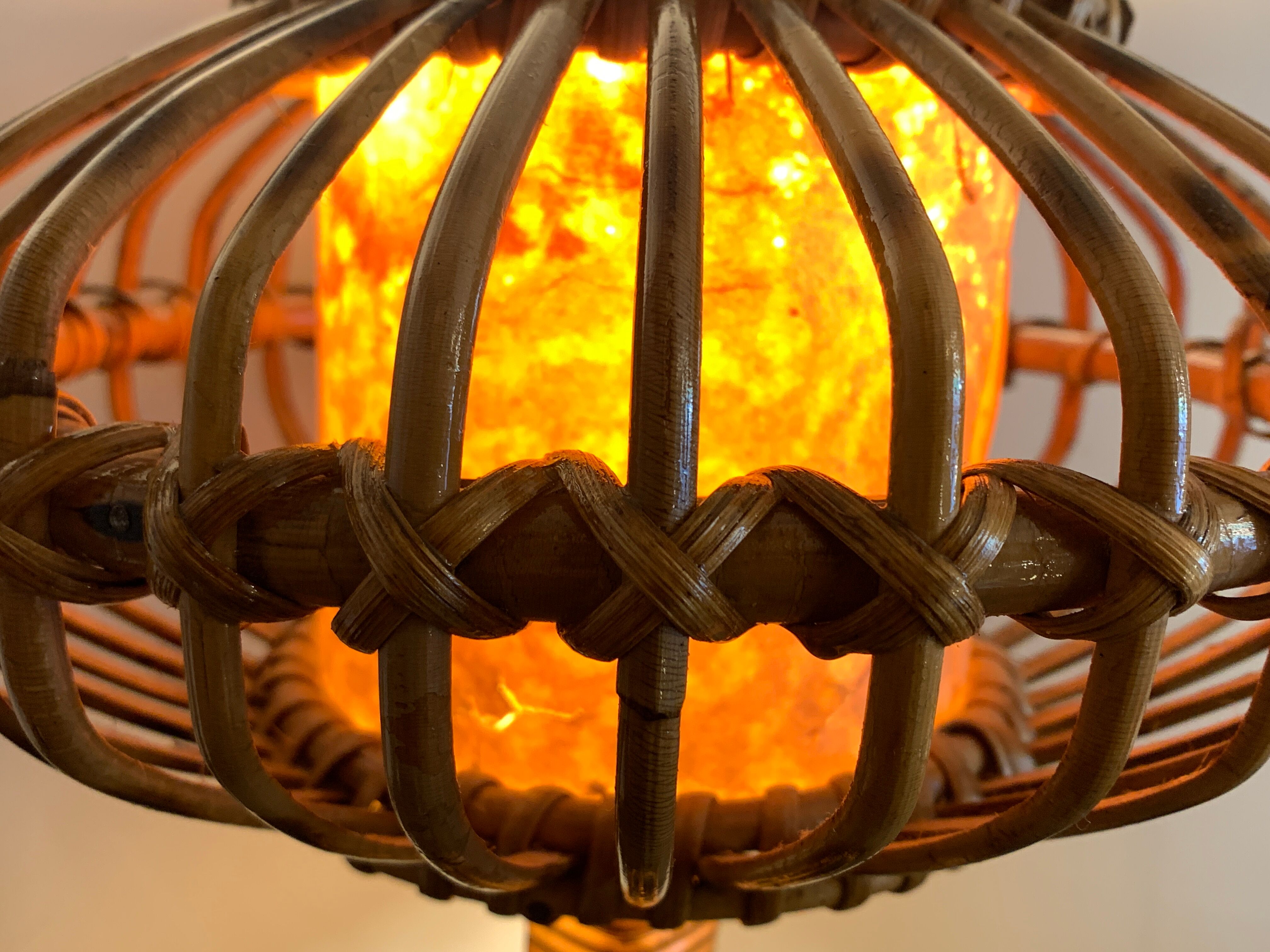 Rattan lamp in the shape of an ellipse Louis Sognot 1950