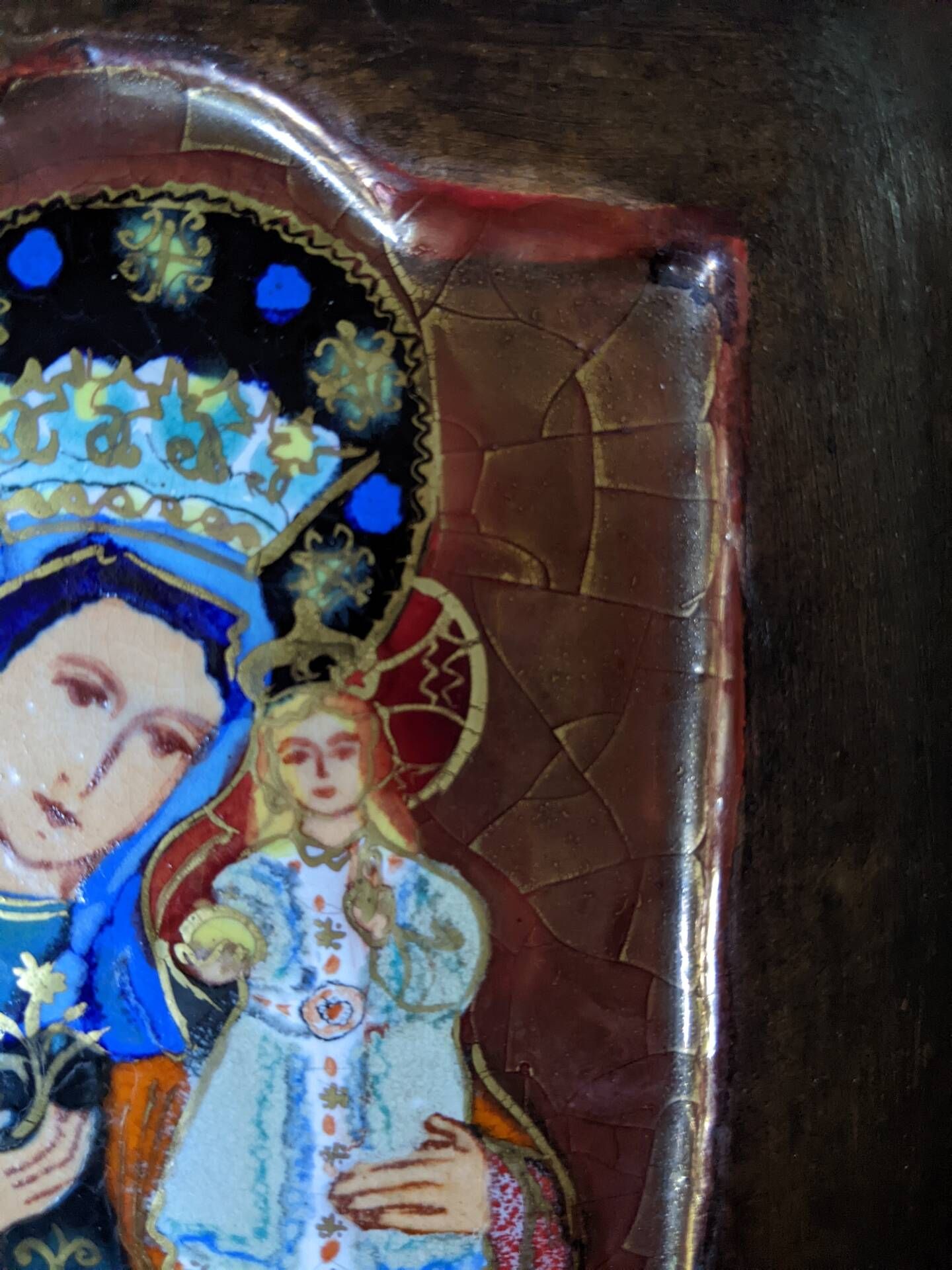 Glazed ceramic plaque of the Virgin and Child