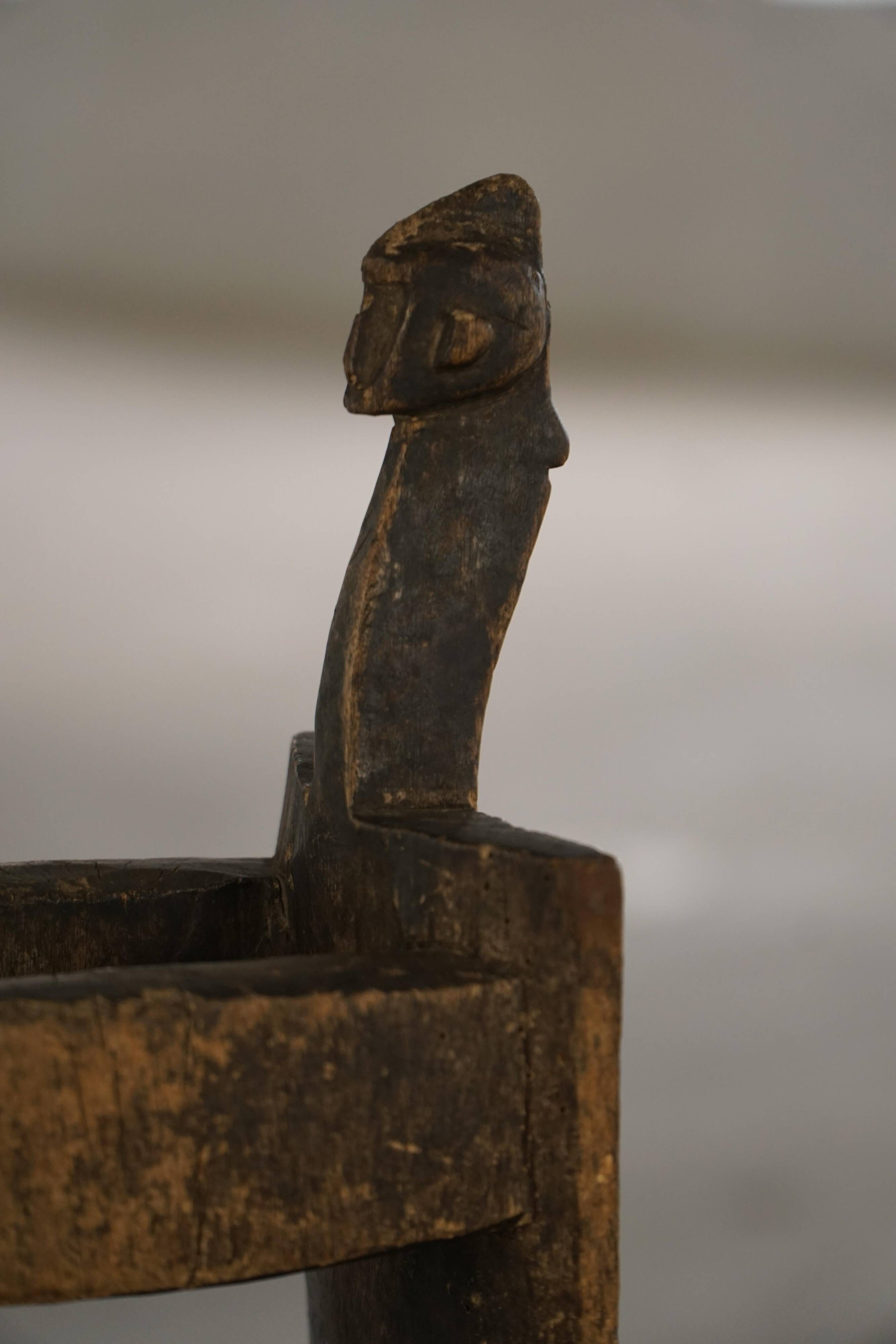 Lobi stool in carved wood from the early 20th century, Burkina Faso, Africa.