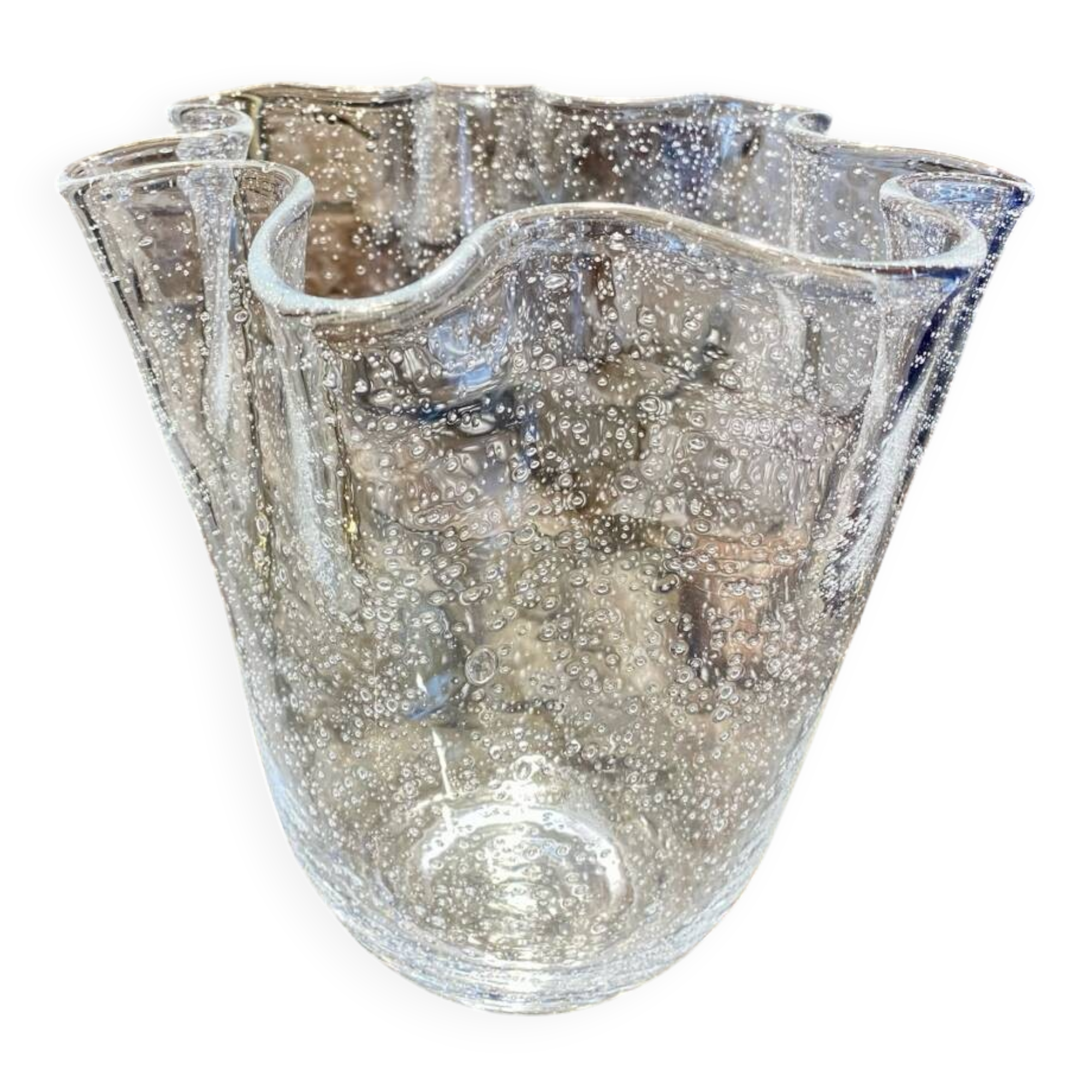 Murano bubble blown glass handkerchief vase